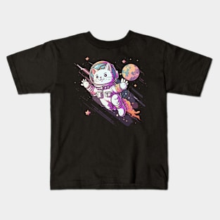 Cat in Space Funny Cat Gift Retro Vintage Funny Cat Kids T-Shirt